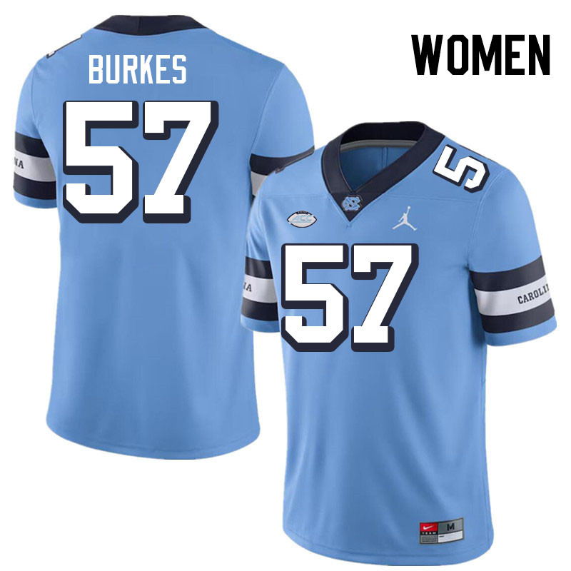 Women #57 Bo Burkes North Carolina Tar Heels College Football Jerseys Stitched-Throwback